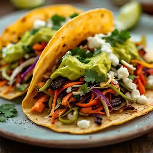 Veggie Tacos recipe served on a plate, by Blue Iguana Salt Lake City