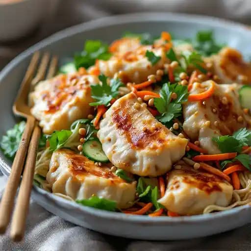 Asian Potsticker Salad recipe served on a plate, by LP - Street Food
