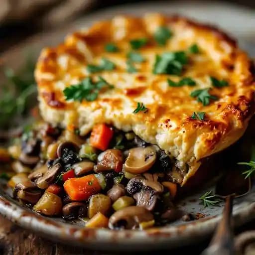 MUSHROOM POT PIE (v) recipe served on a plate, by Bubba MUSHROOM POT PIE (v) recipe served on a plate, by Bubba