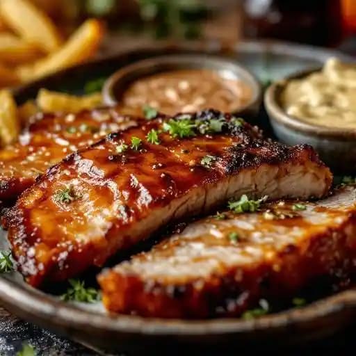 Pork Belly Triple Dip recipe served on a plate, by Anna's House - Okemos Pork Belly Triple Dip recipe served on a plate, by Anna's House - Okemos