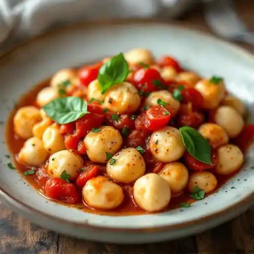 GNOCCHI CAPRESE recipe served on a plate, by Glo Restaurant + Lounge