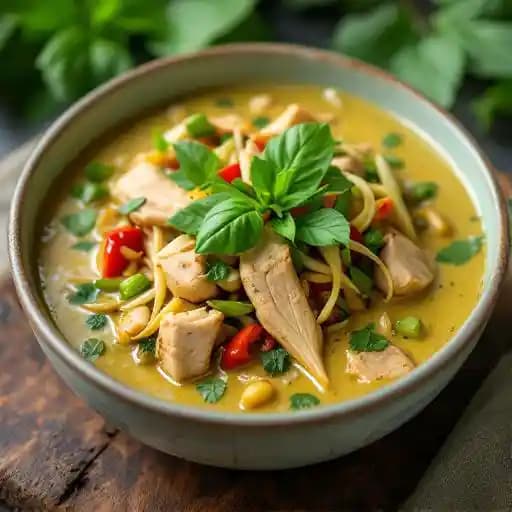 Geang Kiew Wan - Gai recipe served on a plate, by Sookjai Thai Restaurant