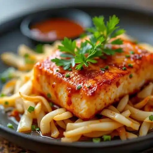 korean spiced black cod, gochujang, daikon