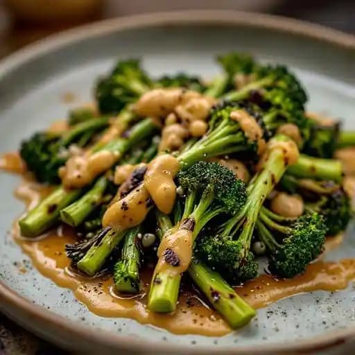grilled tenderstem broccoli, smoked emulsion