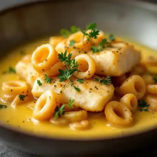 Haddock and Squid with Lemon Purée and Cockle Velouté