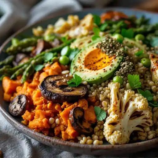 Harvest Bowl recipe served on a plate, by The Henry Harvest Bowl recipe served on a plate, by The Henry