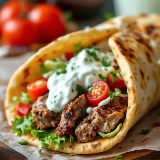 Greek Gyros with Tzatziki Sauce recipe served on a plate, by Original Market Diner Greek Gyros with Tzatziki Sauce recipe served on a plate, by Original Market Diner