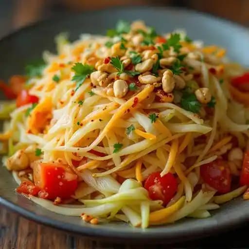 Papaya Salad recipe served on a plate, by Phở Lena Papaya Salad recipe served on a plate, by Phở Lena