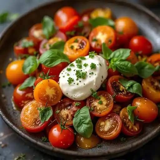HEIRLOOM TOMATO PANZANELLA recipe served on a plate, by Published on Main