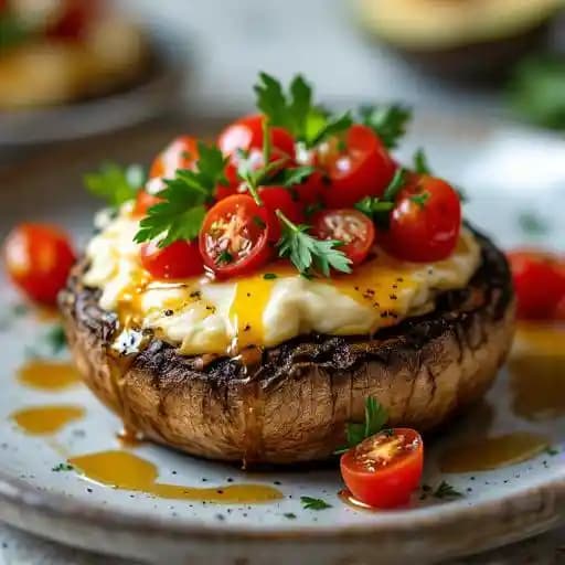 Stuffed Mushroom GF recipe served on a plate, by D'Vine Bistro & Wine Bar - Mesa