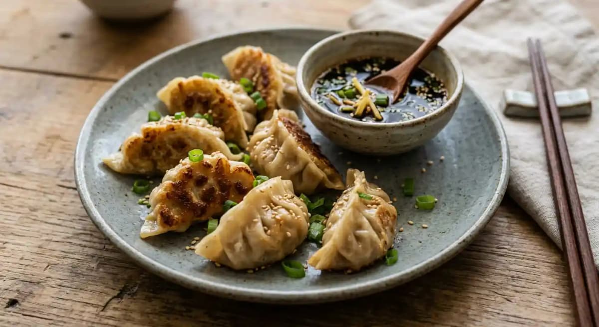 Chicken Pot Stickers recipe served on a plate, by The Cheesecake Factory