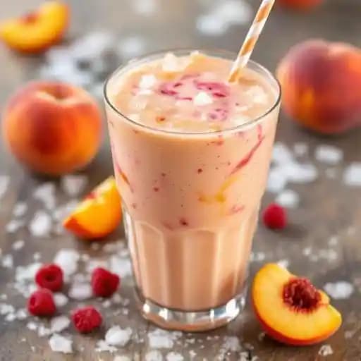 Peach Smoothie recipe served in a glass, by The Cheesecake Factory