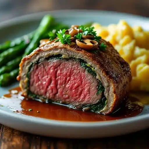 The Beef Wellington recipe served on a plate, by The Whitney