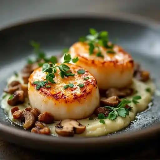 Seared Day Boat Scallops recipe served on a plate, by The Firehouse Restaurant Seared Day Boat Scallops recipe served on a plate, by The Firehouse Restaurant