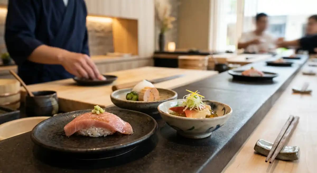 Omakase recipe served on a plate, by Kru | Contemporary Japanese Cuisine