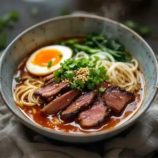Beef Short Rib Ramen recipe served on a plate, by Miyake