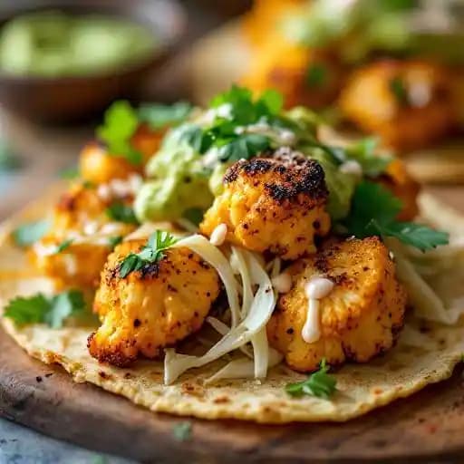 Bang Bang Cauliflower Taco recipe served on a plate, by Los Mochis London City Bang Bang Cauliflower Taco recipe served on a plate, by Los Mochis London City