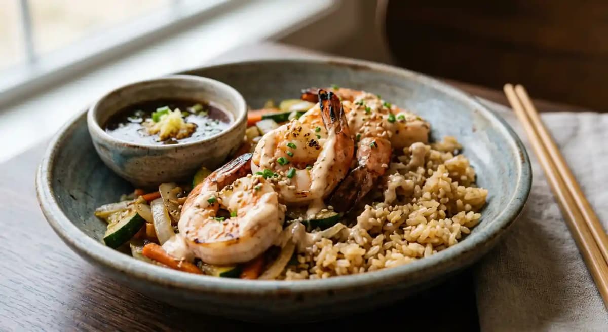 Hibachi Shrimp recipe served on a plate, by Japanese Village Restaurant Hibachi Shrimp recipe served on a plate, by Japanese Village Restaurant