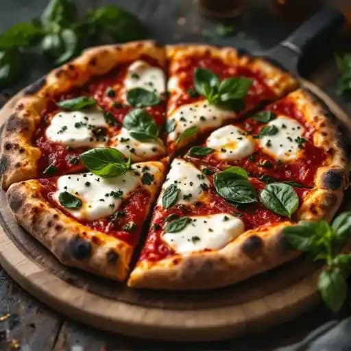 Spicy Burrata Sicilian Pizza recipe served on a plate, by The Brownstone