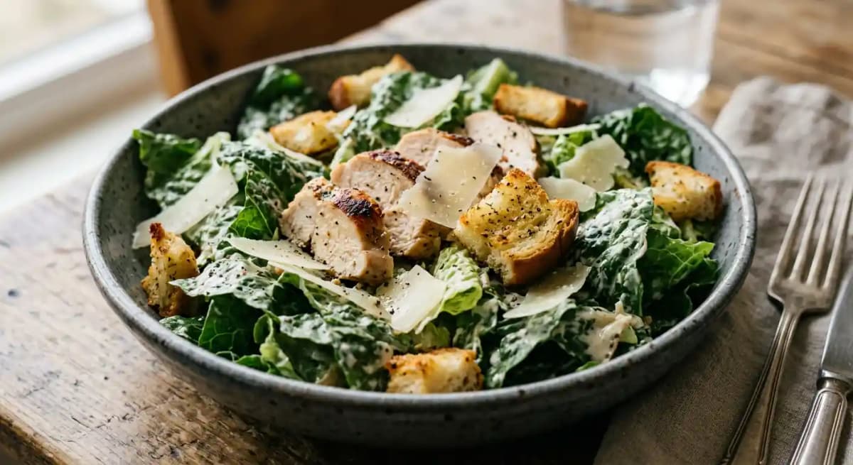 Roasted Chicken Caesar Salad recipe served on a plate, by Sj's Restaurant