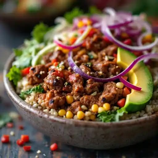 Gaby's Carne Asada Green Rice Burrito Bowl recipe served on a plate, by Neighborly