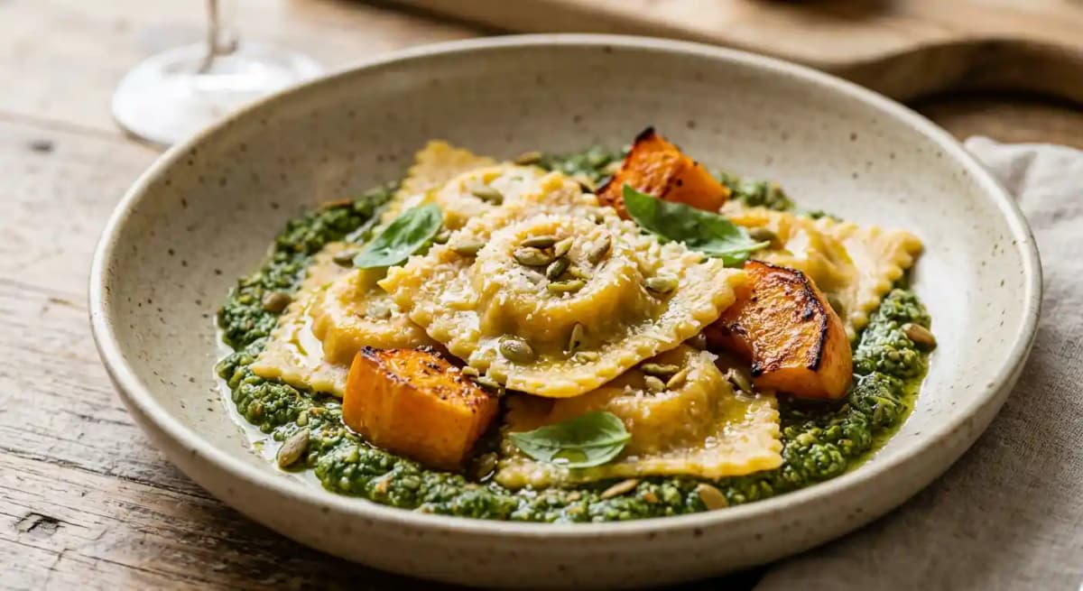 Pumpkin Ravioli recipe served on a plate, by Grand Pacific
