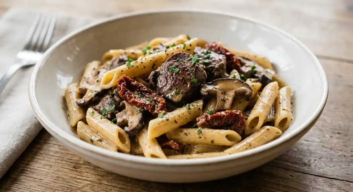 Penne Dolce Vita recipe served on a plate, by La Casa Pasta Restaurant Penne Dolce Vita recipe served on a plate, by La Casa Pasta Restaurant