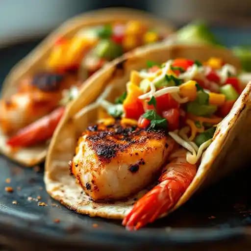 Blackened Mahi Fish Tacos recipe served on a plate, by Salt Shack On The Bay Blackened Mahi Fish Tacos recipe served on a plate, by Salt Shack On The Bay