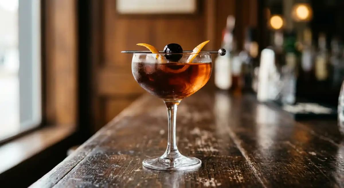MANHATTAN recipe served in a glass, by Tony's Baltimore Grill