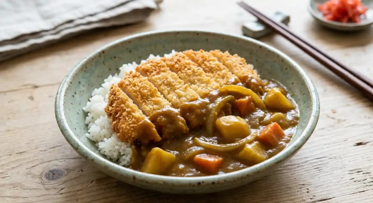 Katsu Curry Chicken or Pork recipe served on a plate, by Ken Ken Sushi Asian Cuisine
