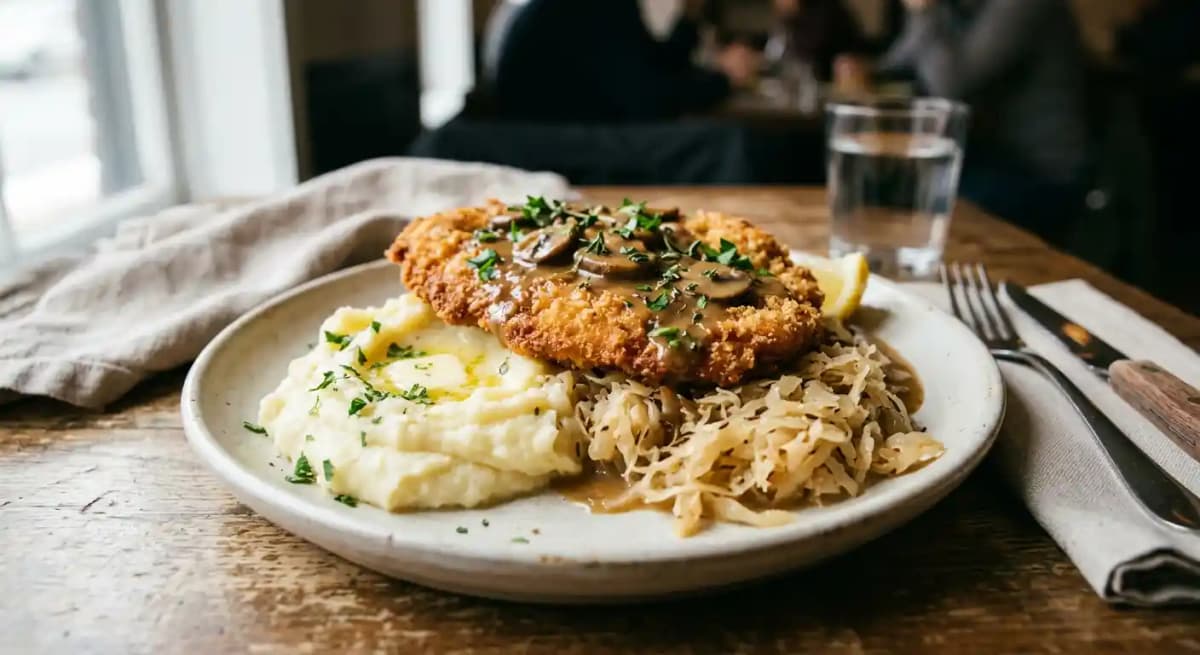 Pork Schnitzel recipe served on a plate, by Winchester Bar & Grill