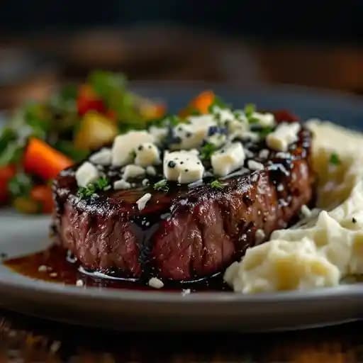 Cabernet Bleu Sirloin recipe served on a plate, by Granite City Food & Brewery Cabernet Bleu Sirloin recipe served on a plate, by Granite City Food & Brewery