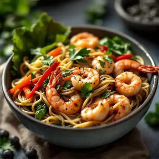 Soba Noodle Bowl recipe served on a plate, by Rocky River Tap and Table of Mishawaka