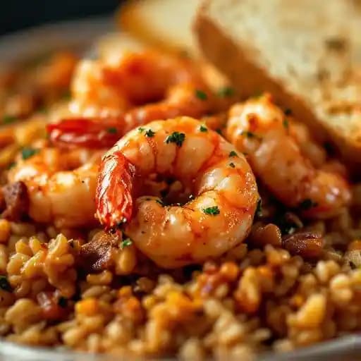 Cajun Shrimp & Dirty Rice recipe served on a plate, by Flying Mango Cajun Shrimp & Dirty Rice recipe served on a plate, by Flying Mango