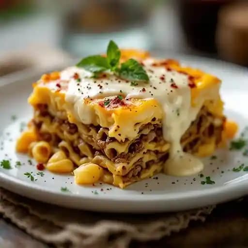 Pasticcio recipe served on a plate, by Olympic Flame Restaurant