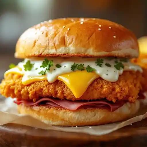 Fried chicken cordon bleu sandwich