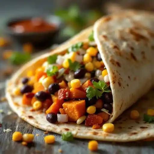 SWEET POTATO & BLACK BEAN recipe served on a plate, by Ta Co.
