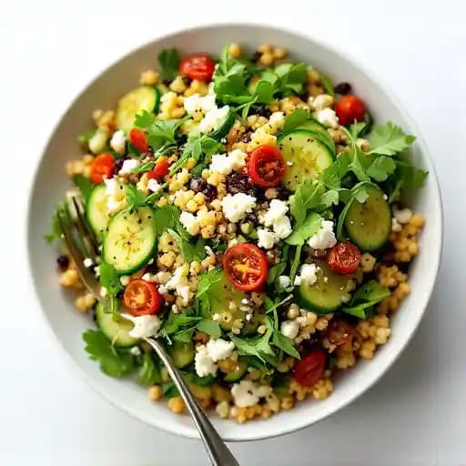 CousCous Salad recipe served on a plate, by OBC Kitchen