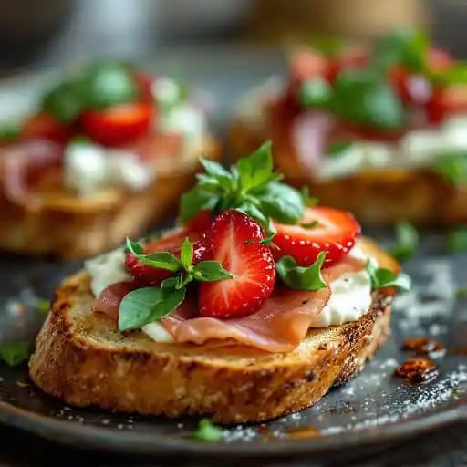 Prosciutto & Goat Cheese Crostini recipe served on a plate, by 11 Central