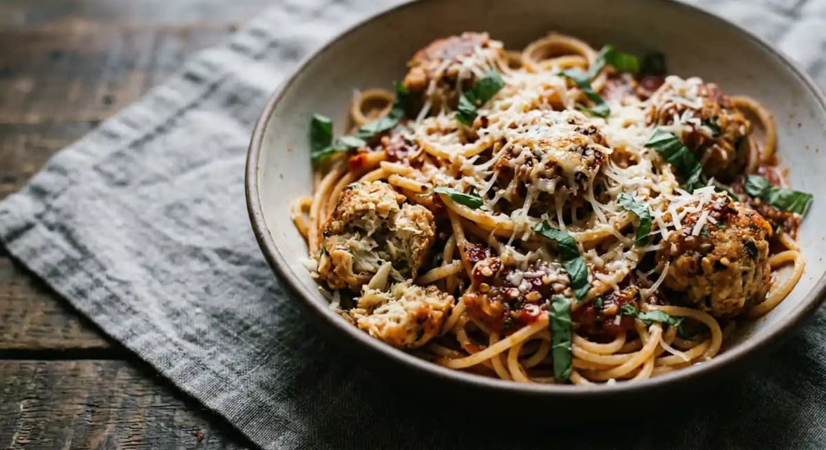 spaghetti & crab meatballs