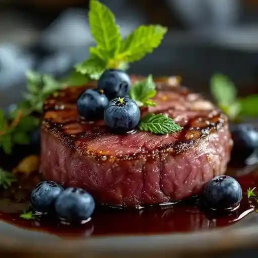 FILETTO DI CERVO CON MIRTILLI E VINO PASSITO
