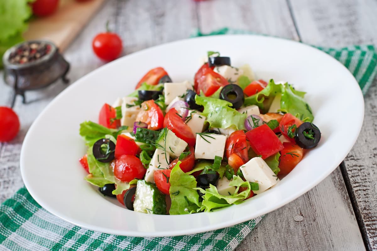 Greek Salad recipe served on a plate, by Saray II Turkish Restaurant