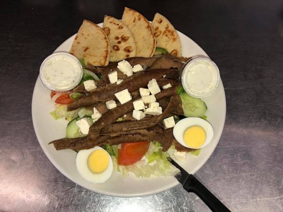 Gyro Salad recipe served on a plate, by Star 66 Cafe