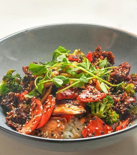Zen Bowl recipe served on a plate, by Moxies Orleans Restaurant