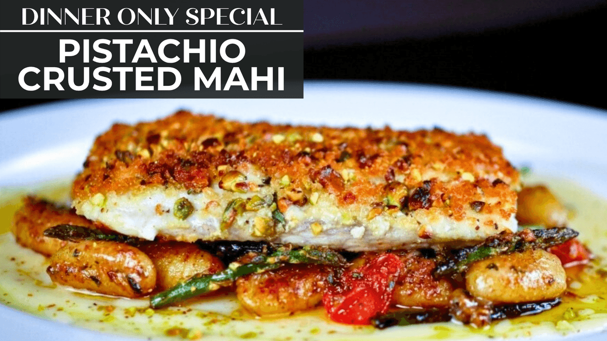 Pistachio Crusted Mahi recipe served on a plate, by VAI's Italian Inspired Restaurant Kitchen + Bar Pistachio Crusted Mahi recipe served on a plate, by VAI's Italian Inspired Restaurant Kitchen + Bar