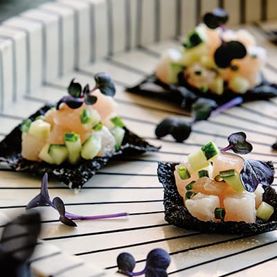 Albacore Tuna + Steelhead Trout Tartare recipe served on a plate, by Blue Water Cafe