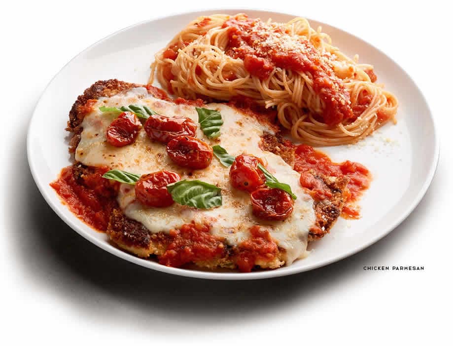 Chicken recipe served on a plate, by Romano's Macaroni Grill