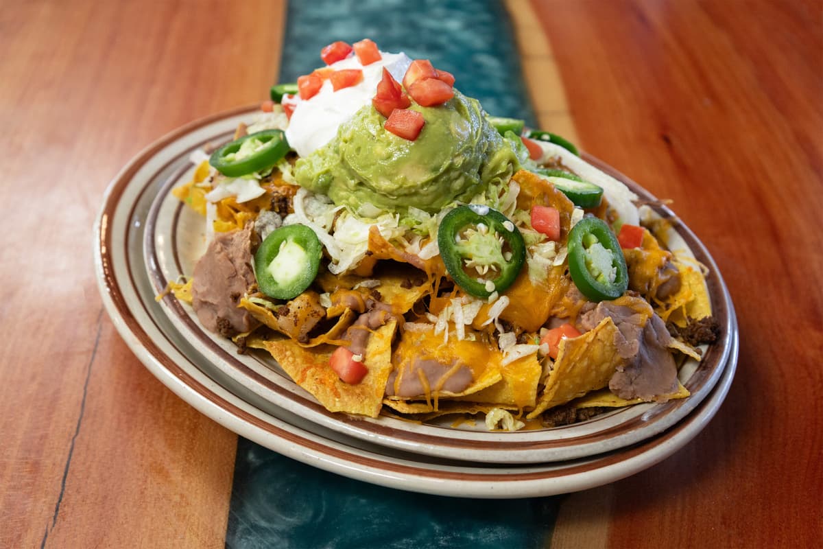 Award Winning Nachos recipe served on a plate, by Sadie's of New Mexico
