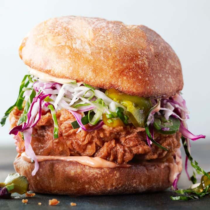Potato Chip & Buttermilk Fried Chicken Breast Sandwich recipe served on a plate, by Finns Victoria Potato Chip & Buttermilk Fried Chicken Breast Sandwich recipe served on a plate, by Finns Victoria
