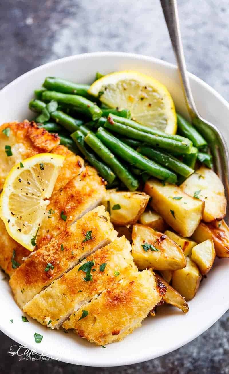 Parmesan Crusted Chicken recipe served on a plate, by Marilena Parmesan Crusted Chicken recipe served on a plate, by Marilena